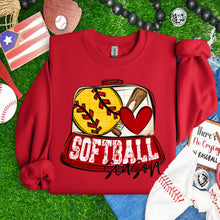 Load image into Gallery viewer, Softball Season Hat With Heart And Bat Distressed Varsity Lettering TRANSFER SDD MAR 26
