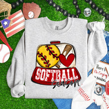 Load image into Gallery viewer, Softball Season Hat With Heart And Bat Distressed Varsity Lettering TRANSFER SDD MAR 26