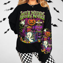 Load image into Gallery viewer, Let's Watch Spooky Movies With SLEEVE OPTION DROPDOWN TRANSFER GRAV AUG 25