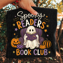 Load image into Gallery viewer, Spooky Readers Book Club Ghost With Book Faux Gold Glitter Accents TRANSFER UAC AUG 26