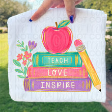 Load image into Gallery viewer, Teach Love Inspire Book Stack Apple Pencil Faux Gold Glitter Accents TRANSFER UAC JULY 26