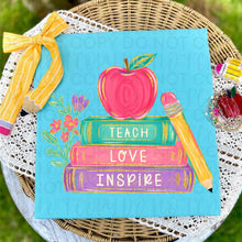 Load image into Gallery viewer, Teach Love Inspire Book Stack Apple Pencil Faux Gold Glitter Accents TRANSFER UAC JULY 26