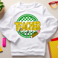 Load image into Gallery viewer, Teacher Life Rainbow Faux Sequin Blk Checkered TRANSFER SDD
