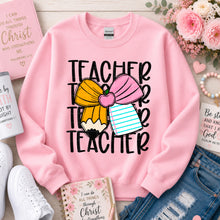 Load image into Gallery viewer, Jumbo Pencil Bow Pink Red Teacher Stacked DROPDOWN TRANSFER SDD JUNE 26