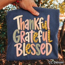 Load image into Gallery viewer, Thankful Grateful Blessed Plaid Floral & Polka Faux Gold Glitter Outline TRANSFER UAC SEP 26