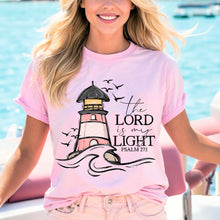 Load image into Gallery viewer, The Lord Is My Light Birds Lighthouse And Waves Silver Glitter Outline TRANSFER SDD APR 26