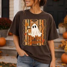Load image into Gallery viewer, Tis The Season Ghost With Plaid Bow Faux Gold Glitter Scalloped Frame TRANSFER UAC JULY 26