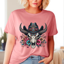 Load image into Gallery viewer, Western Bull Skull Floral Cowboy Hat TRANSFER SDD