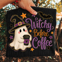 Load image into Gallery viewer, Witchy Before Coffee Ghost Faux Gold Glitter Outline TRANSFER UAC AUG 26