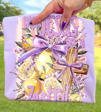 Load image into Gallery viewer, With Jesus Life Is Zestful Lemons Purple Bow Word Option DROPDOWN TRANSFER SDD MAR 26