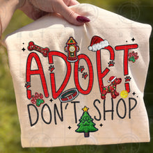Load image into Gallery viewer, Adopt Don't Shop Tree With Paw print Santa Hat Bone Hydrant With POCKET TRANSFER HMWK NOV 25