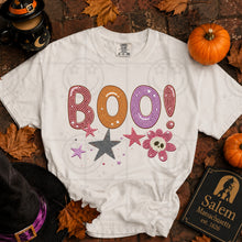 Load image into Gallery viewer, Boo! Faux Rhinestones With Skull Flower And Stars TRANSFER HMWK JULY 26
