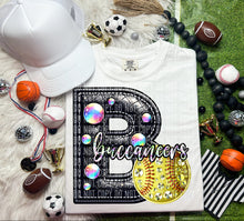 Load image into Gallery viewer, Faux Leather Rhinestone Softball Mascots DROPDOWN TRANSFER CAP