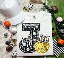 Load image into Gallery viewer, Faux Leather Rhinestone Softball Mascots DROPDOWN TRANSFER CAP