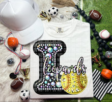 Load image into Gallery viewer, Faux Leather Rhinestone Softball Mascots DROPDOWN TRANSFER CAP