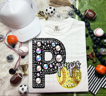 Load image into Gallery viewer, Faux Leather Rhinestone Softball Mascots DROPDOWN TRANSFER CAP
