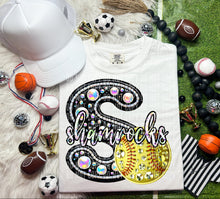 Load image into Gallery viewer, Faux Leather Rhinestone Softball Mascots DROPDOWN TRANSFER CAP