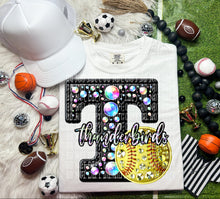 Load image into Gallery viewer, Faux Leather Rhinestone Softball Mascots DROPDOWN TRANSFER CAP