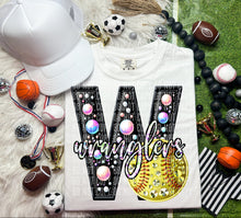 Load image into Gallery viewer, Faux Leather Rhinestone Softball Mascots DROPDOWN TRANSFER CAP