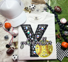 Load image into Gallery viewer, Faux Leather Rhinestone Softball Mascots DROPDOWN TRANSFER CAP