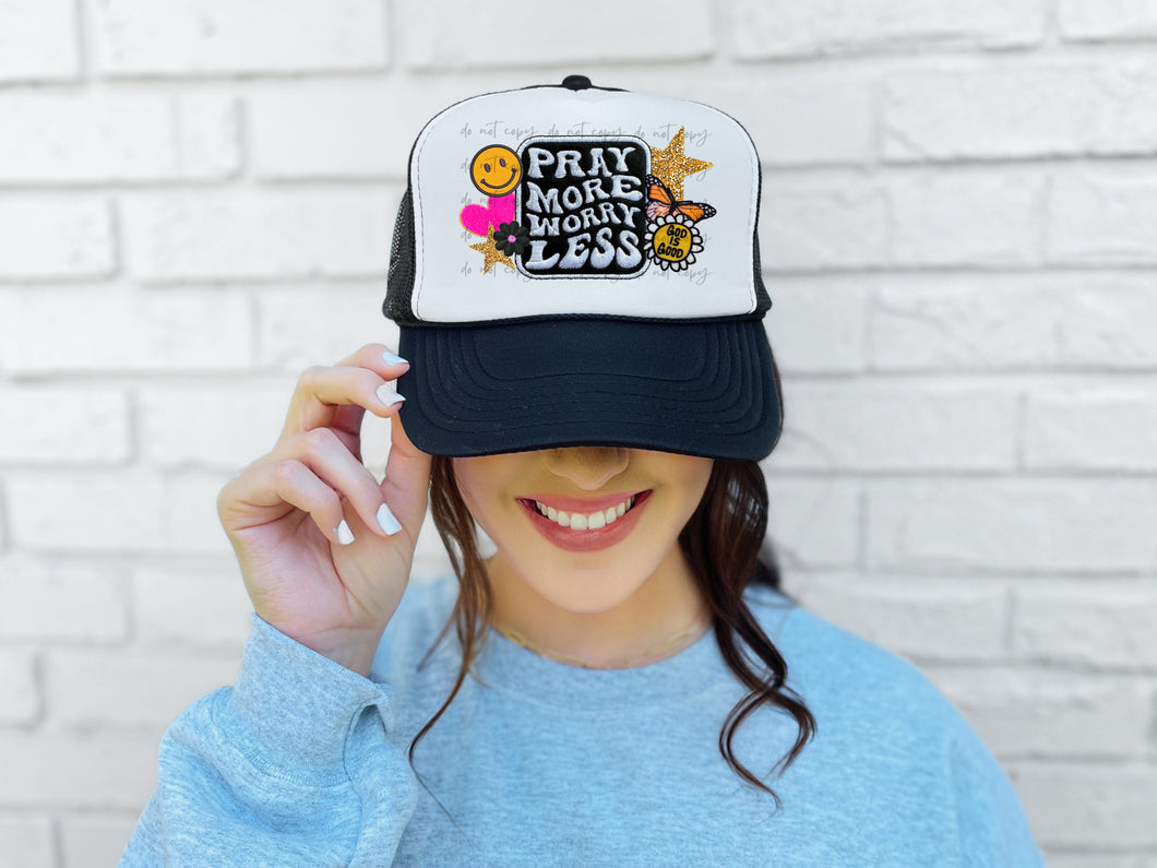 Pray More Worry Less Faux Hat Patch 3-4” DTF TRANSFER