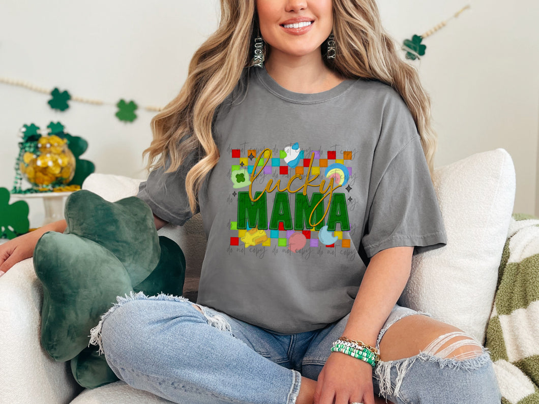 Lucky Mama Faux Embroidery Checkered TRANSFER