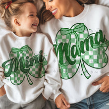 Load image into Gallery viewer, Mini Or Mama Checkered Bow Clover Dropdown TRANSFER