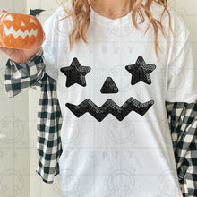 Load image into Gallery viewer, Pumpkin Face Star Eyes Faux Sequin Color DROPDOWN TRANSFER HMWK JULY 26