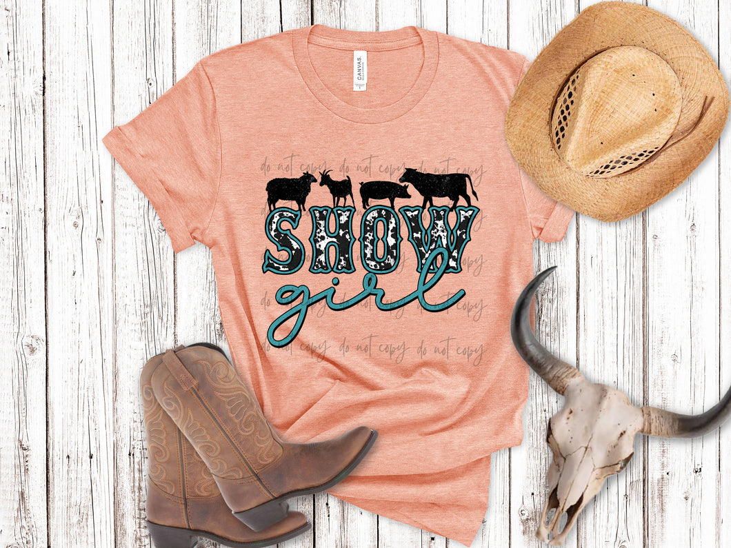 Show Girl Cow Print And Turquoise TRANSFER