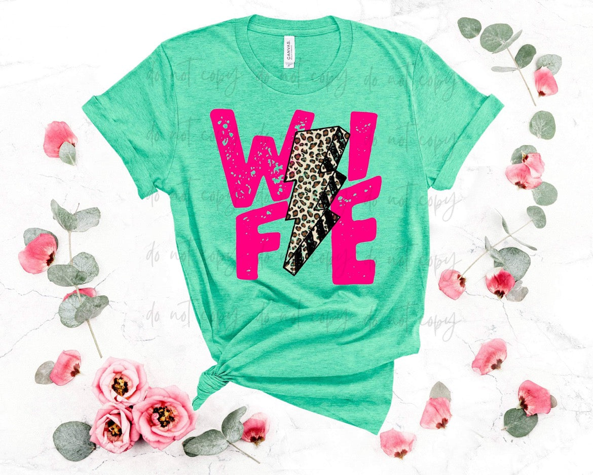 Wife Pink Leopard Bolt Transfer Sassy Sublimation And Screen Prints