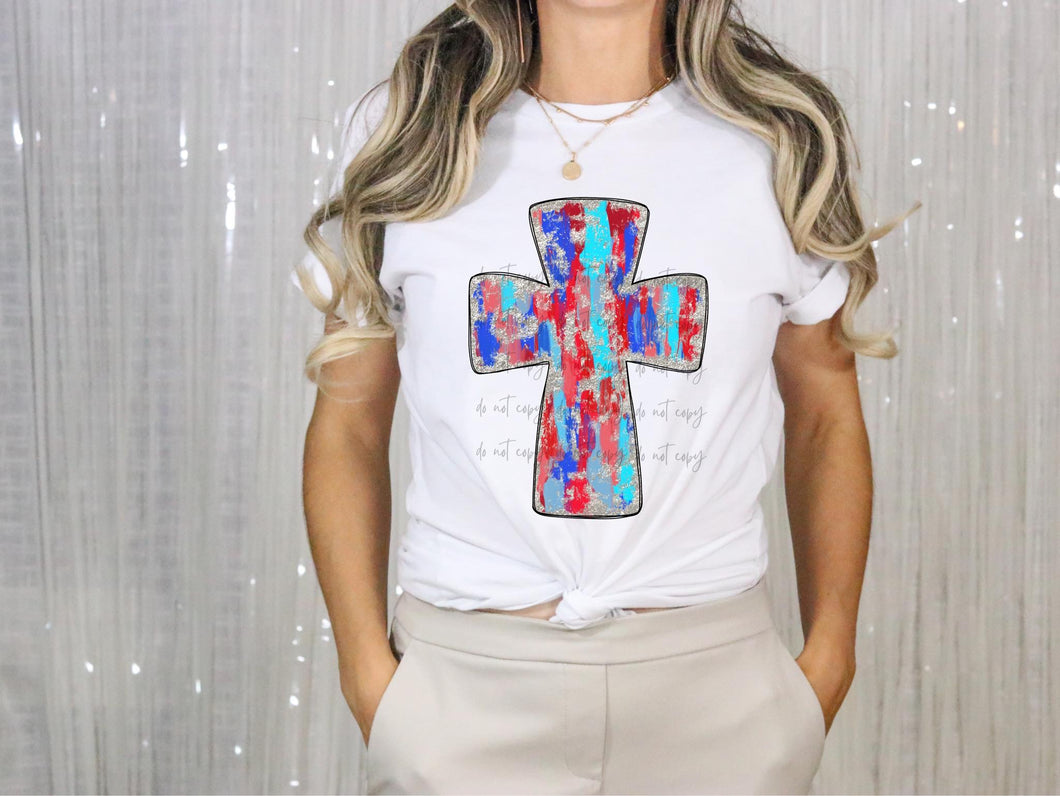 Cross Red Blue Silver  TRANSFER