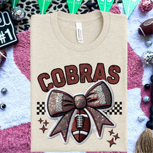 Load image into Gallery viewer, Football Bow Faux Embroidery Mascot DROPDOWN TRANSFER HMWK 24
