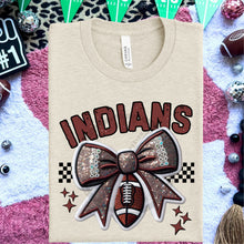 Load image into Gallery viewer, Football Bow Faux Embroidery Mascot DROPDOWN TRANSFER HMWK 24

