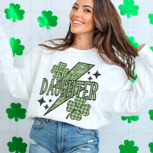 Load image into Gallery viewer, St Patty Checker Bolt Shamrock Faux Embroidery Names Faux Embroidery TRANSFER HMWK JAN
