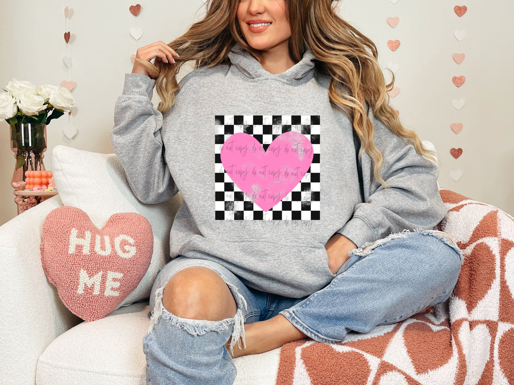 Pink Heart With Checkered Background TRANSFER