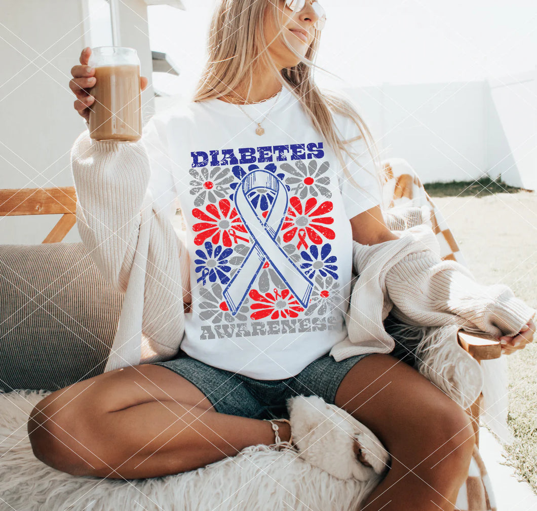 Diabetes Awareness Groovy Floral TRANSFER