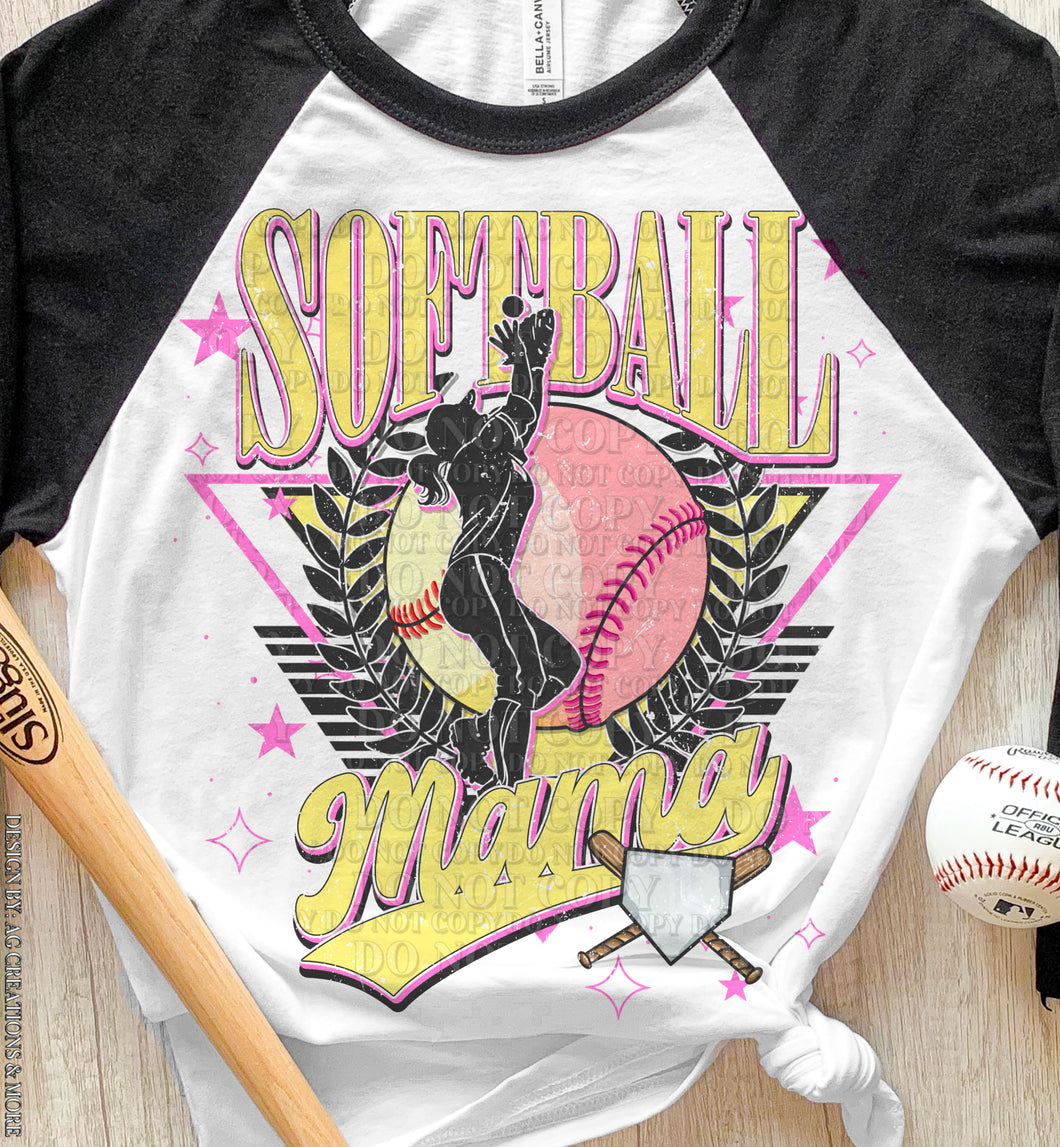Softball Mama Silhouette Yellow Pink TRANSFER AG