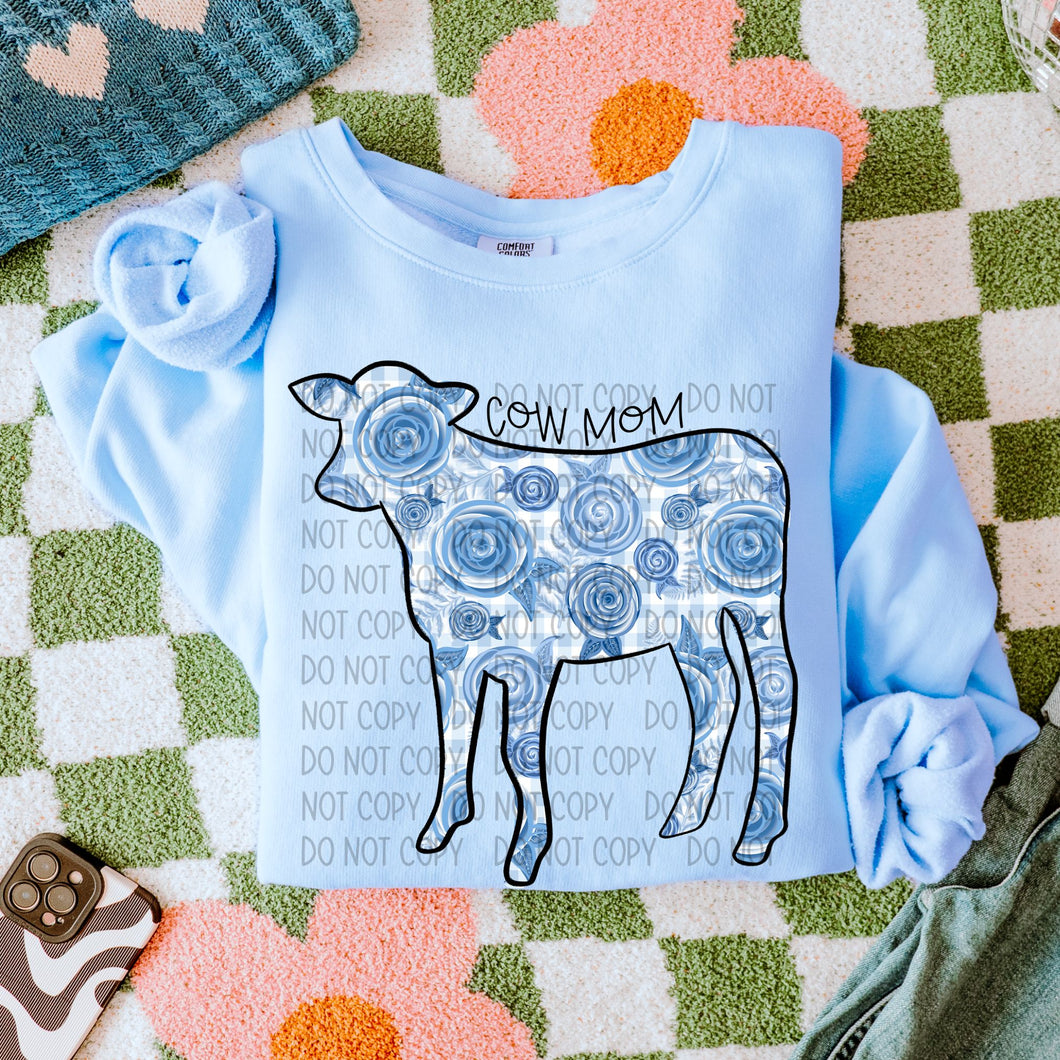 Blue Floral Cow Mom TRANSFER SWD FEB