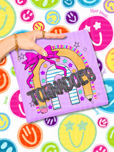 Load image into Gallery viewer, Rainbow Crayon Pink Bow School Mascots DROPDOWN TRANSFER CAP JUNE 26
