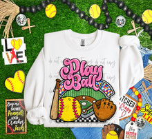 Load image into Gallery viewer, Baseball or Softball Play Ball Pink Dropdown TRANSFER DMD FEB 26
