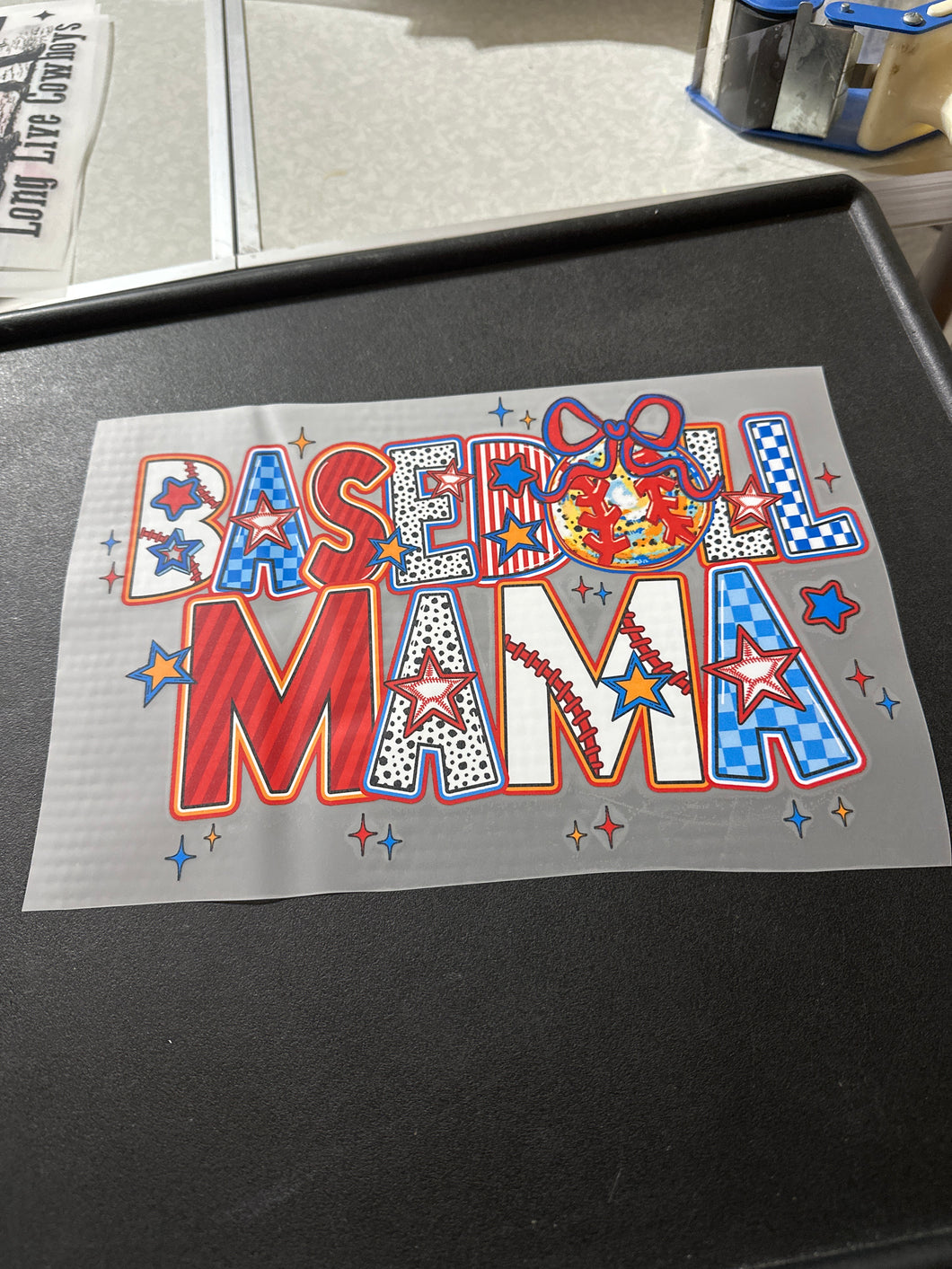 Baseball Mama Blue Red Bow RTS DTF TRANSFER
