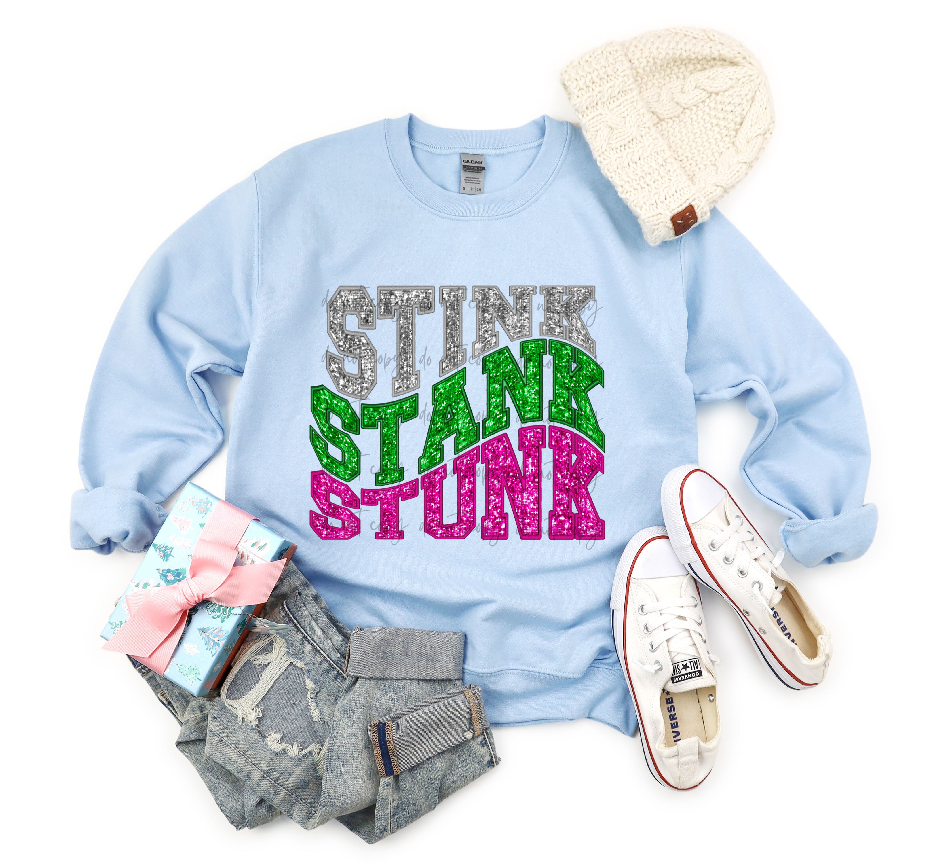 Stink Stank Stunk Pink Wavy Faux Embroidery Sequin TRANSFER – Sassy ...