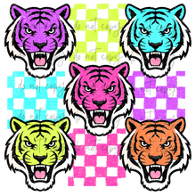 Load image into Gallery viewer, Neon Check Distressed Mascots TRANSFER CYBER JUNE 26
