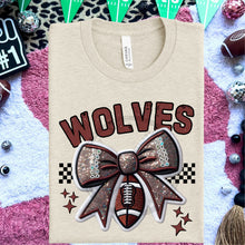 Load image into Gallery viewer, Football Bow Faux Embroidery Mascot DROPDOWN TRANSFER HMWK 24
