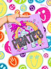 Load image into Gallery viewer, Rainbow Crayon Pink Bow School Mascots DROPDOWN TRANSFER CAP JUNE 26
