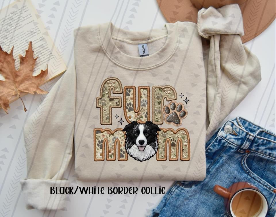 Fur Mom Black White Border Collie TRANSFER