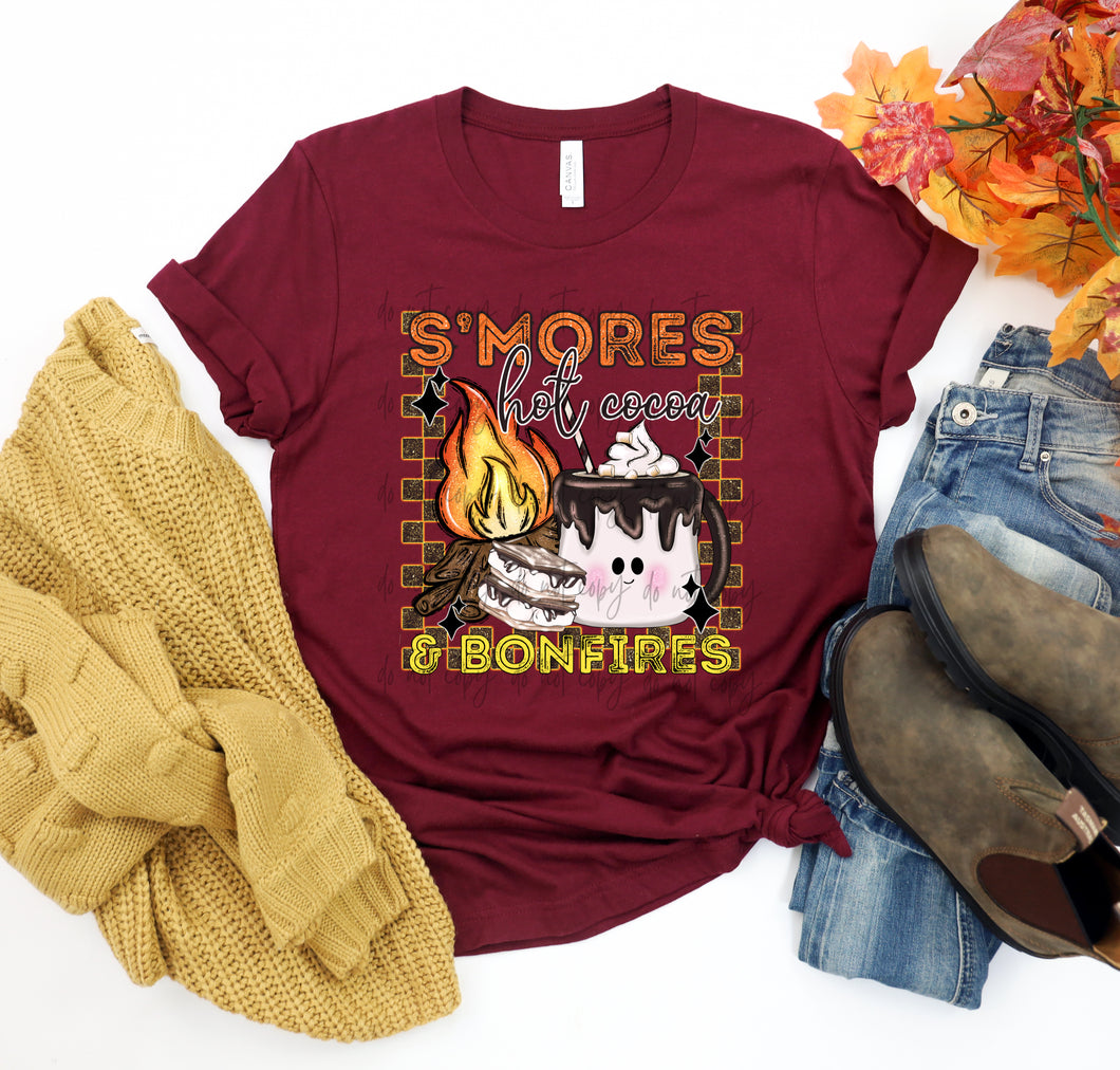 S’mores Hot Cocoa And Bonfires Checkered Distressed TRANSFER