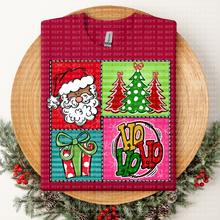 Load image into Gallery viewer, Ho Ho Ho Santa Squares And Tree TRANSFER ECHT
