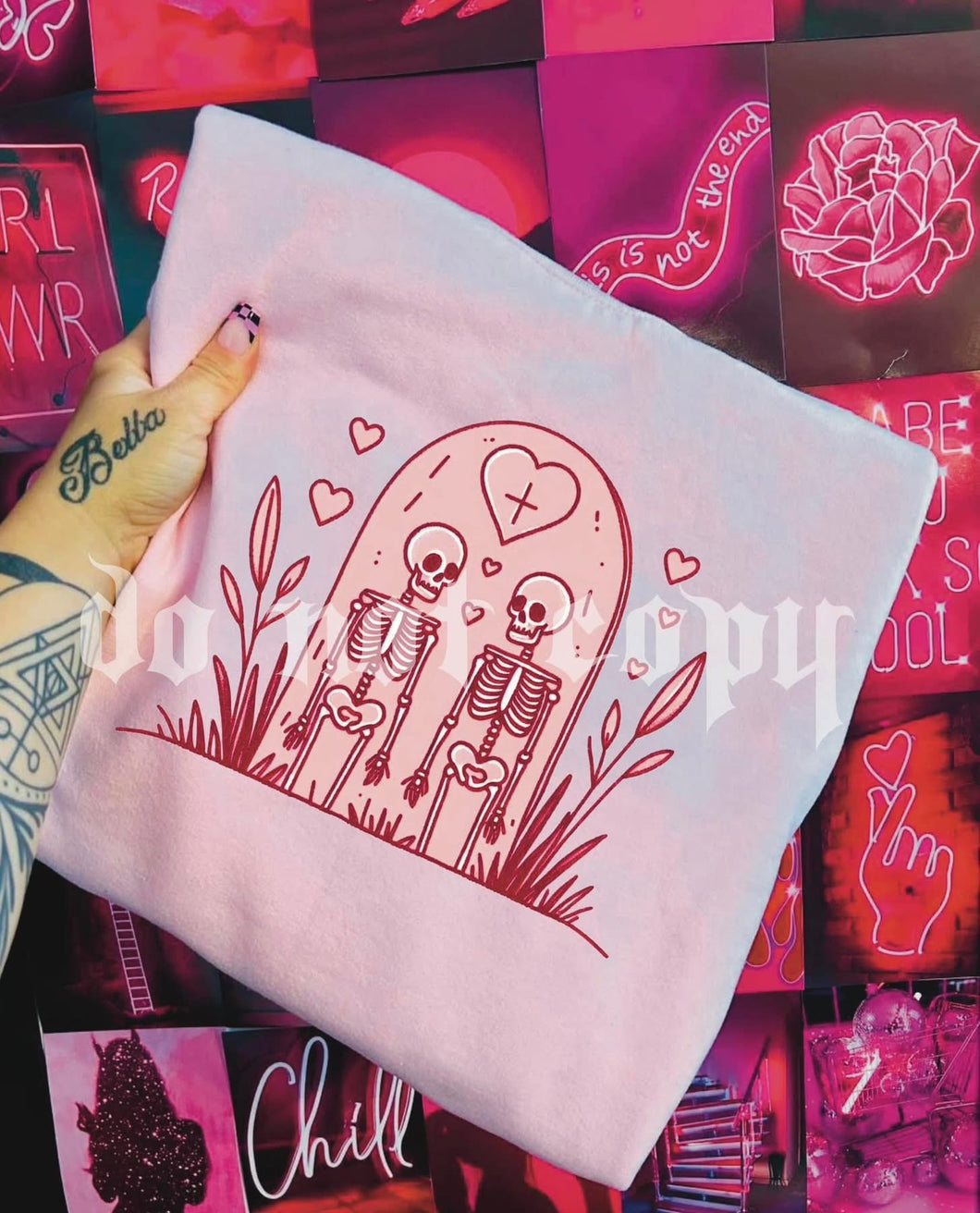 Pink Skelly Tombstone TRANSFER PPD