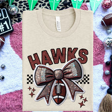 Load image into Gallery viewer, Football Bow Faux Embroidery Mascot DROPDOWN TRANSFER HMWK 24
